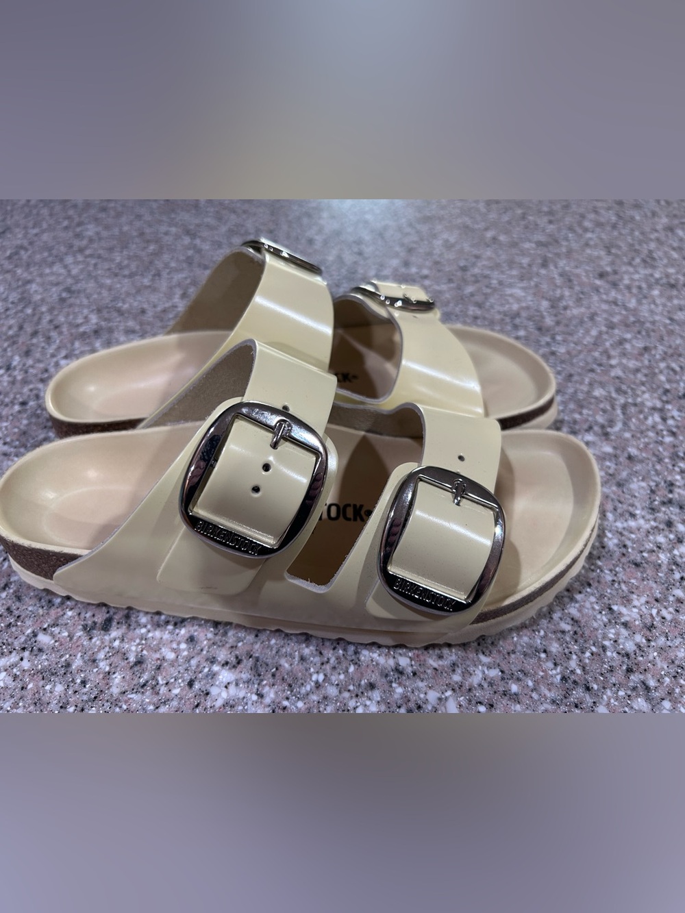 Birkenstock Arizona Big Buckle Patent Leather Sandal in Yellow, Size 39